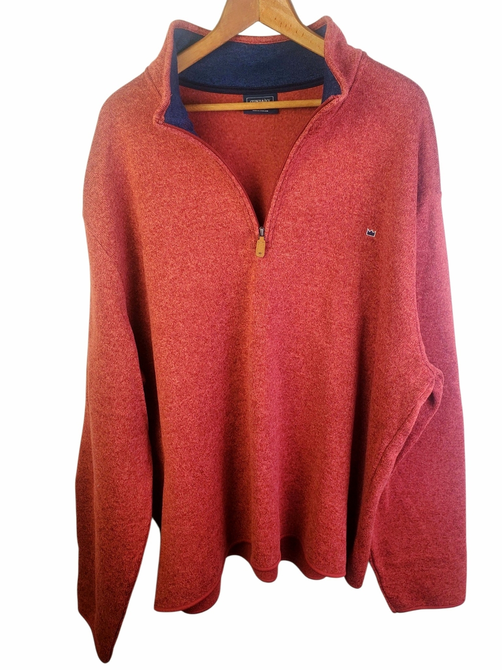 Crown & Ivy Men's XXL Quarter Zip Fleece Pullover Heather Red Like New. #380
